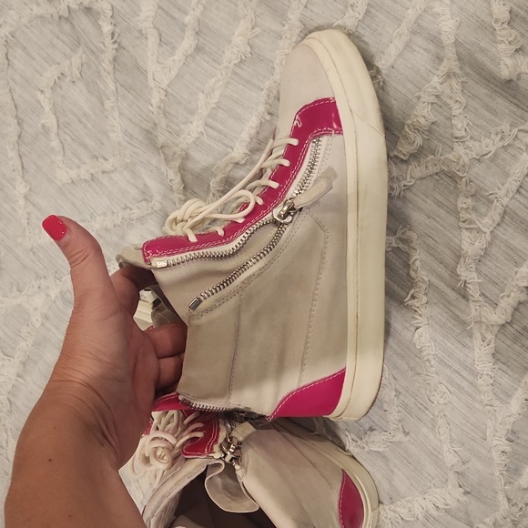 White w/ bright pink accents Giuseppe Zanotti high top sneakers size 39.5 - Picture 11 of 12